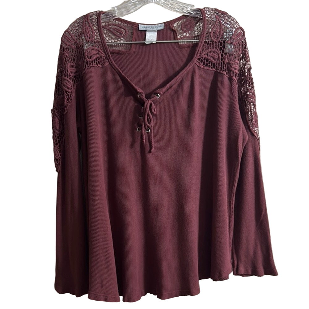 Janette Plus Buthungy/plum Long Sleeve Tie Front Blouse